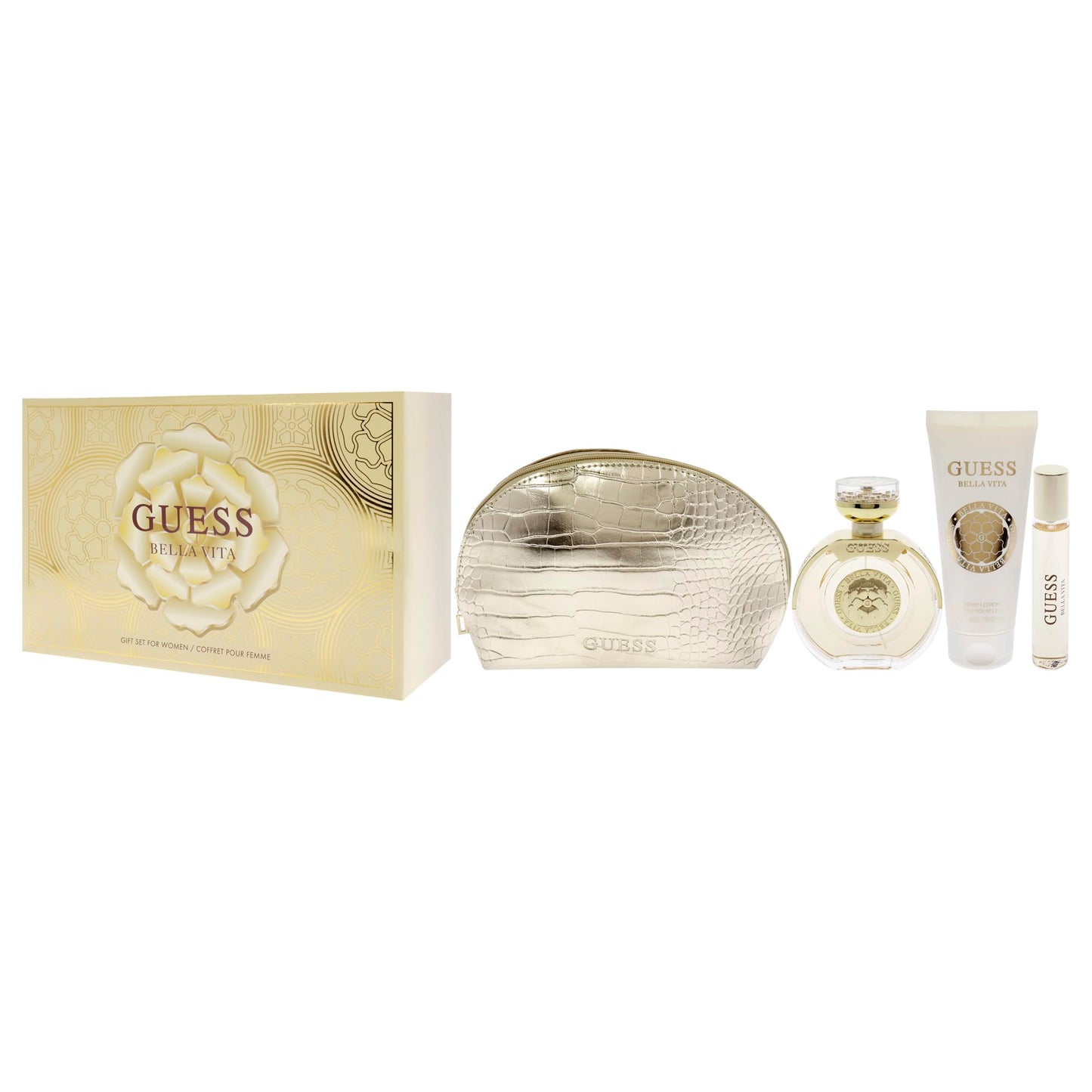 GUESS Bella Vita Eau de Parfum 4 Piece Gift Set For Women - Perfume Spray 3.4 Fl. Oz., Travel Spray 0.5 Fl. Oz., Body Lotion 3.4 Fl. Oz., & Pouch Beauty & Personal Care GUESS