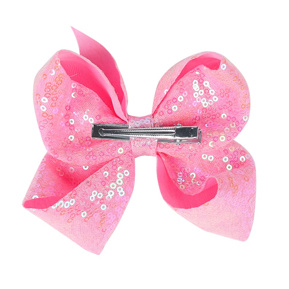 AMYDECOR 6 Inch Pink Sparkly Glitter Sequin Hair Bows for Girls Toddlers Kids Children Teenage (2PCS) Beauty & Personal Care AMYDECOR