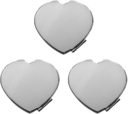 Stephanie Imports Set of 3 Slim Heart-Shaped Double Sided Magnifying Compact Mirrors (Large, Silver) Beauty & Personal Care Stephanie Imports