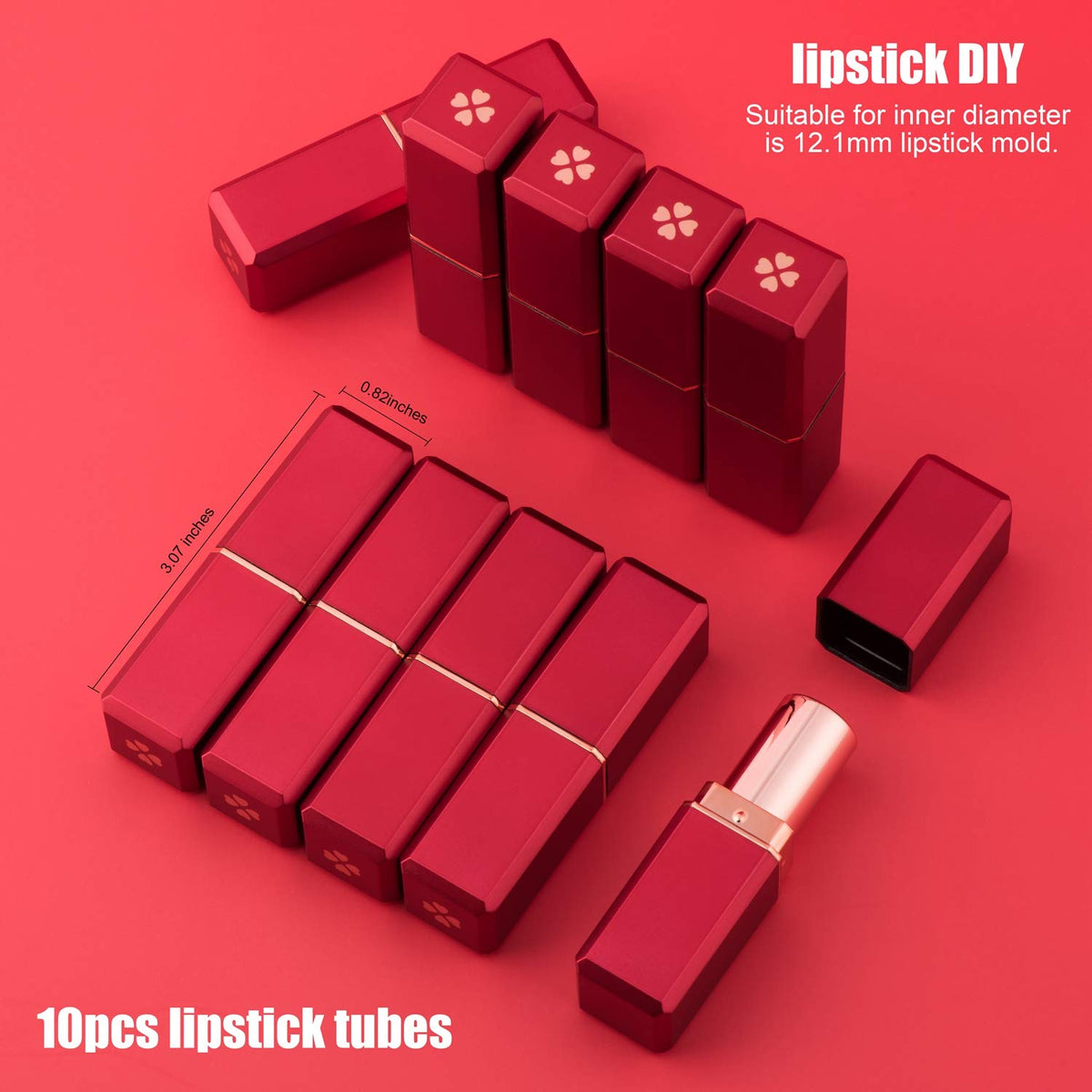 Allwon 10Pcs Red Empty Lipstick Tubes DIY Lip Balm Container (Square Tube) Beauty & Personal Care Allwon