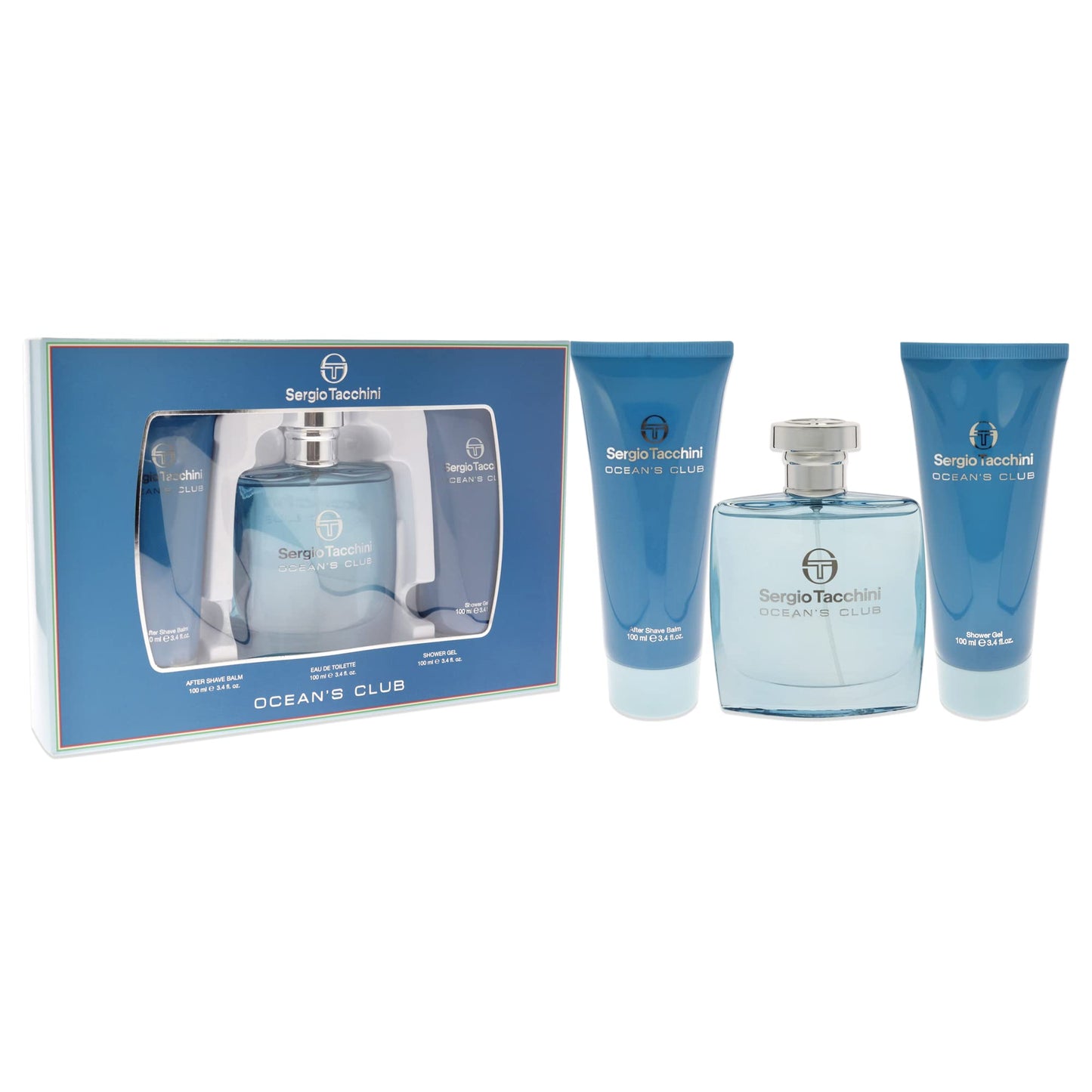 Sergio Tacchini Oceans Club 3.4oz EDT Spray, After Shave Balm, Shower Gel 3 Pc Gift Set Beauty & Personal Care Sergio Tacchini