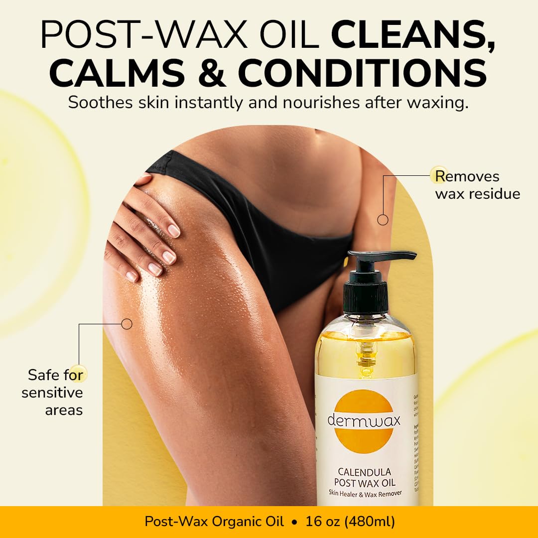 Dermwax Pre and Post Wax Care Kit - Complete Prep & Aftercare in One Set - Cleanser Removes Oils & Residue - Calendula Oil Calms & Nourishes Skin Beauty and Personal Care Dermwax