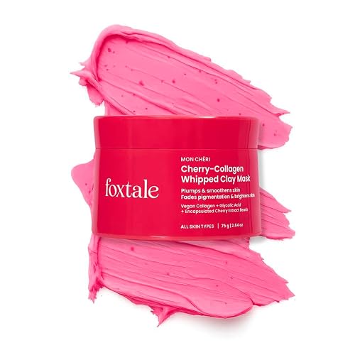 FoxTale Cherry-Collagen Whipped Clay Mask | Vegan Collagen + Glycolic Acid + PHA + Cherry Beads | Hydrates, Plumps & Firms Skin | Detoxifies Pores Beauty & Personal Care FoxTale