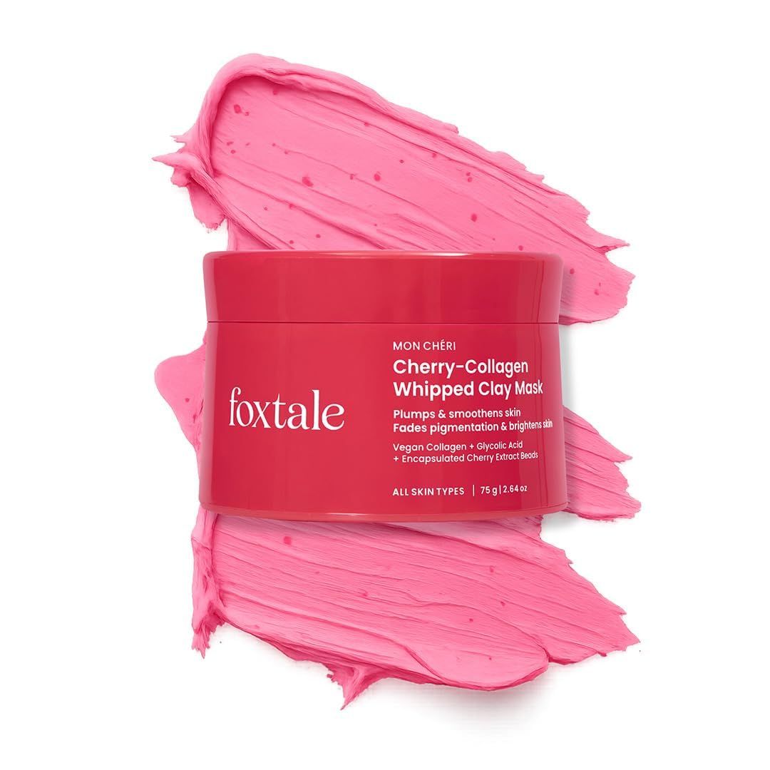 FoxTale Cherry-Collagen Whipped Clay Mask | Vegan Collagen + Glycolic Acid + PHA + Cherry Beads | Hydrates, Plumps & Firms Skin | Detoxifies Pores Beauty & Personal Care FoxTale
