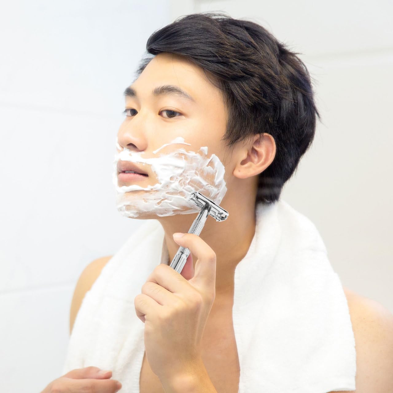 Artibetter Manual Beard Shaver Safety Razor with Long Handle Butterfly Open Razor for Men Face for Beard Trimming Shaving and Daily Grooming Silver Beauty and Personal Care ARTIBETTER