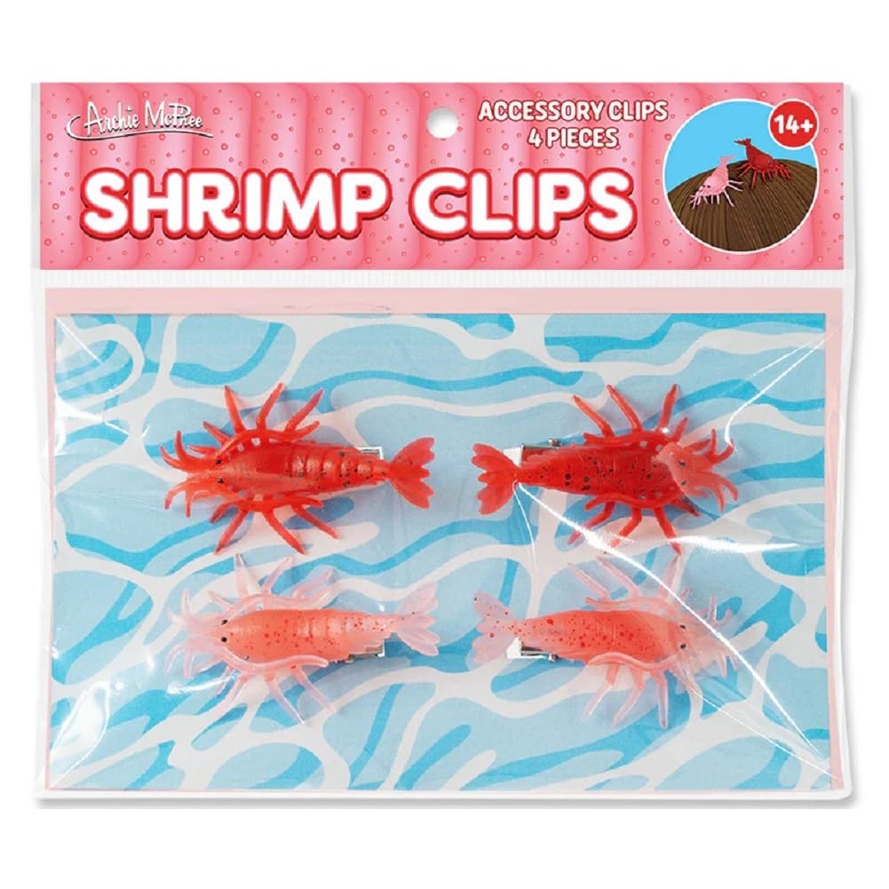 Archie McPhee Novelty Vinyl/Metal Shrimp Clips Hairclips