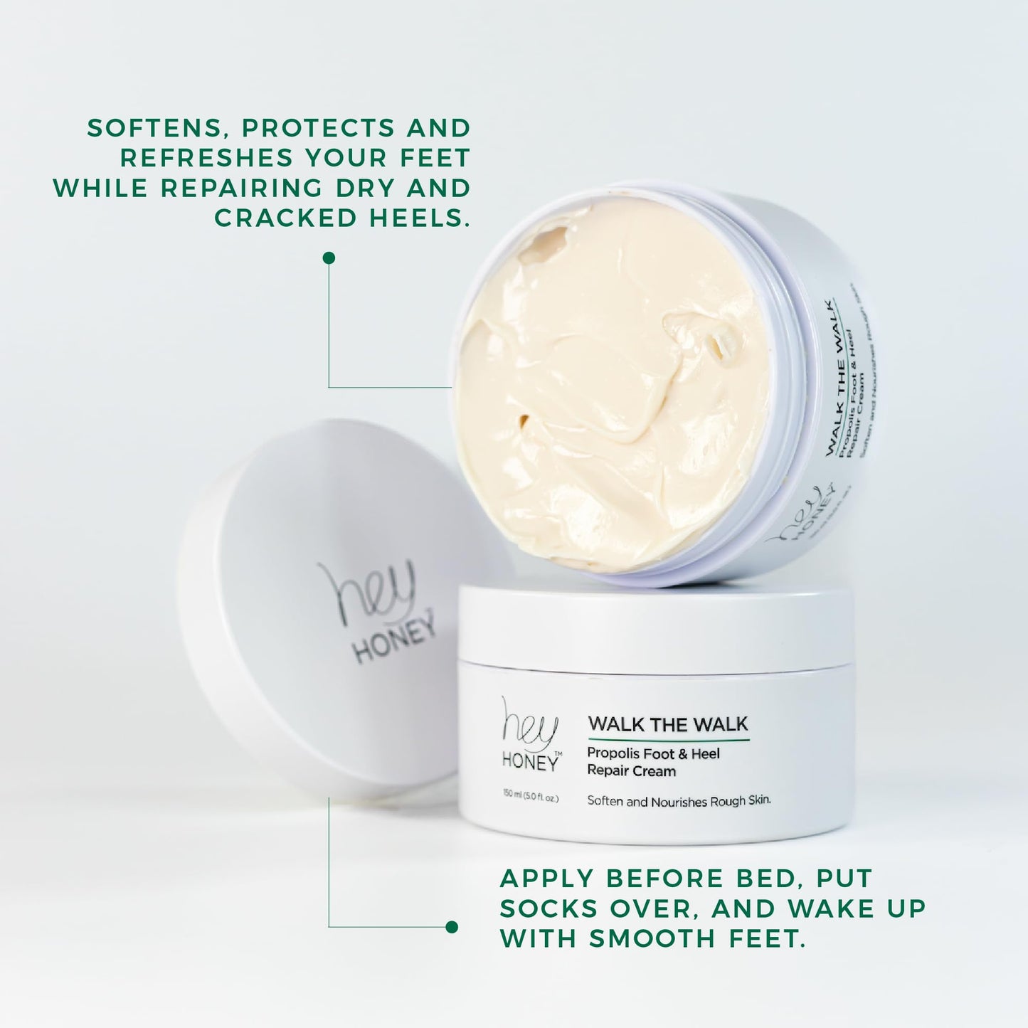Hey Honey Walk the Walk Propolis Foot & Heel Cream for Dry, Cracked Feet | 72-Hour Hydration, Callus Remover & Odor-Fighting Moisturizer with Honey Beauty & Personal Care Hey Honey