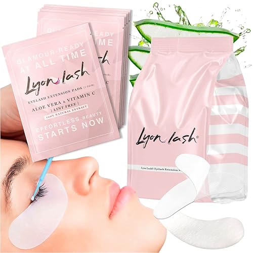 100 Pairs Eyelash Extension Under Eye Gel Pads by Lyon Lash - Lint Free with Aloe Vera Hydrogel Eye Patches, Premium Eyelash Extension Supplies Beauty & Personal Care Lyon lash