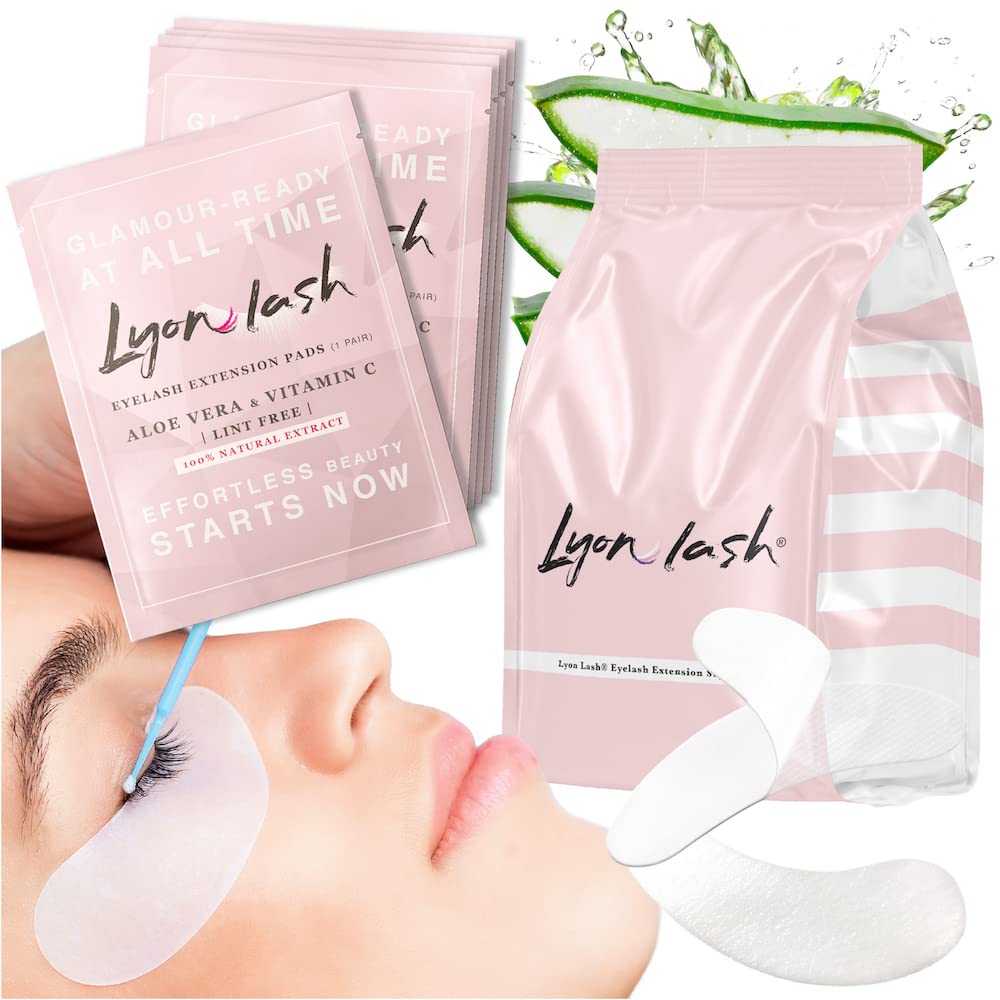 100 Pairs Eyelash Extension Under Eye Gel Pads by Lyon Lash - Lint Free with Aloe Vera Hydrogel Eye Patches, Premium Eyelash Extension Supplies Beauty & Personal Care Lyon lash