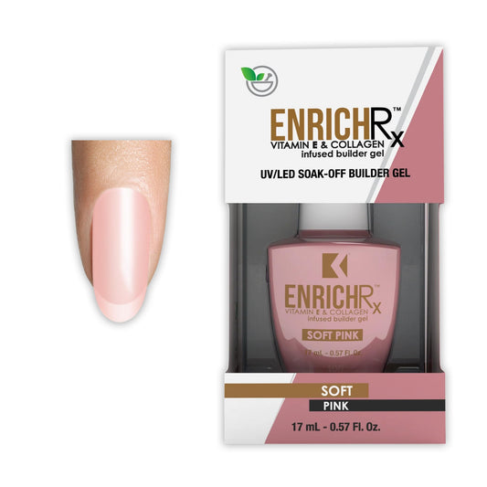 KUPA EnrichRx Builder Gel, Soft Pink, Vitamin E & Collagen Infused, UV/LED Soak-Off Gel Brush On Natural Nail, 0.57 Fl Oz
