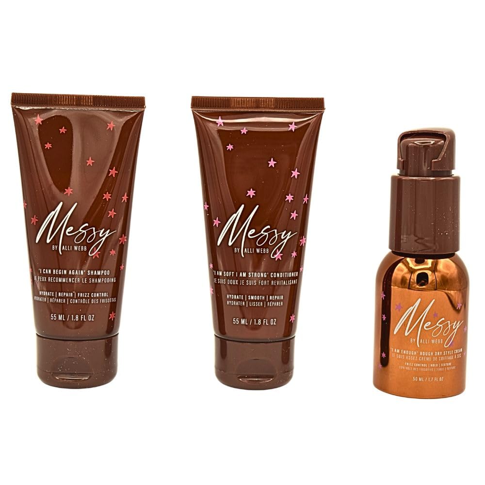 Messy Webb Hot Mess Mini Hair Styling Set for Frizz Control & Hydration, Shampoo + Conditioner + Styling Cream, 5.4 fl oz Total Beauty & Personal Care Messy by Alli Webb