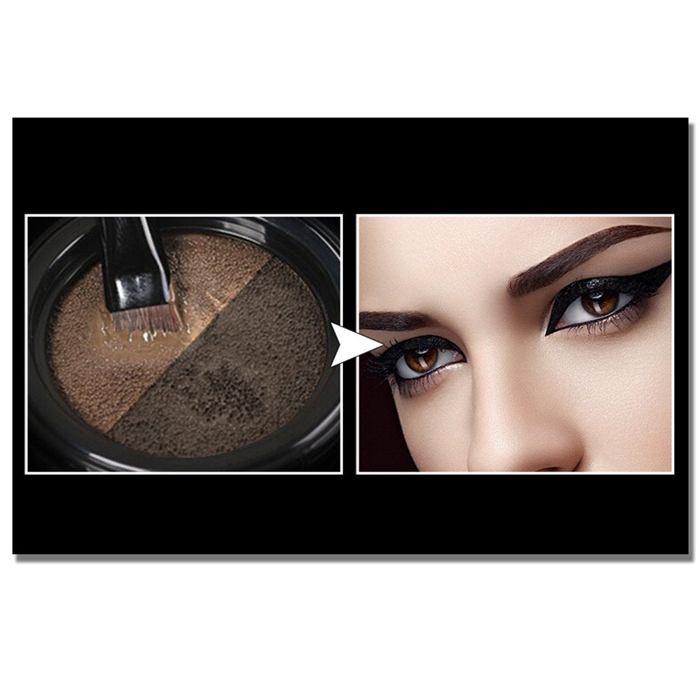 2 Colors Waterproof Air Cushion Eyebrow Cream Powder Makeup with Duo 2 End Eyebrow Brushes (Dark Brow Set) Beauty & Personal Care Inspired Capital L