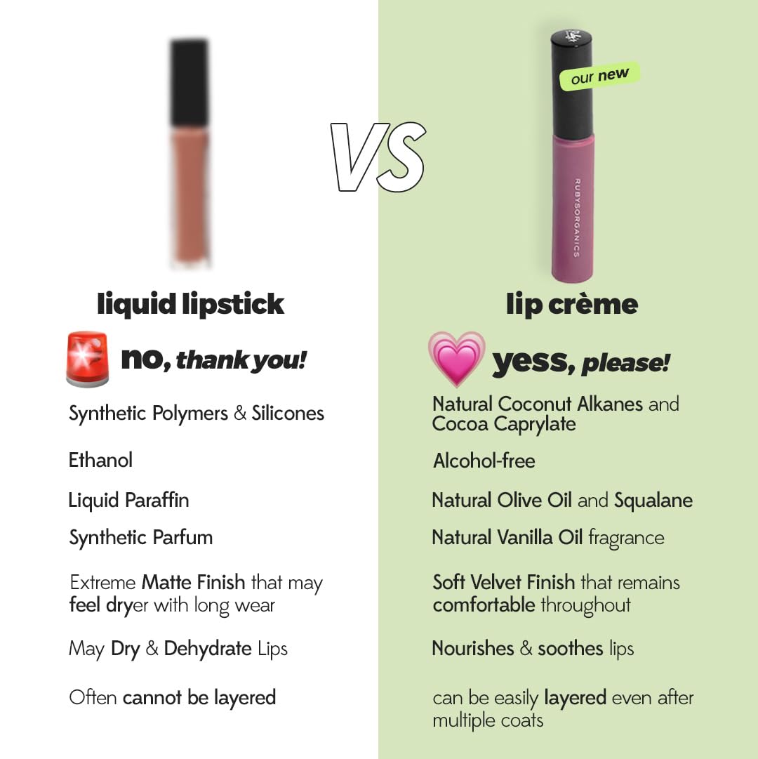 RUBY'S ORGANICS Liquid Lipstick Weightless Creme Finish | Silky Smooth Texture | Highly Pigmented, Soft Velvet Finish | Long Lasting Rich Color | Beauty & Personal Care RUBY'S ORGANICS