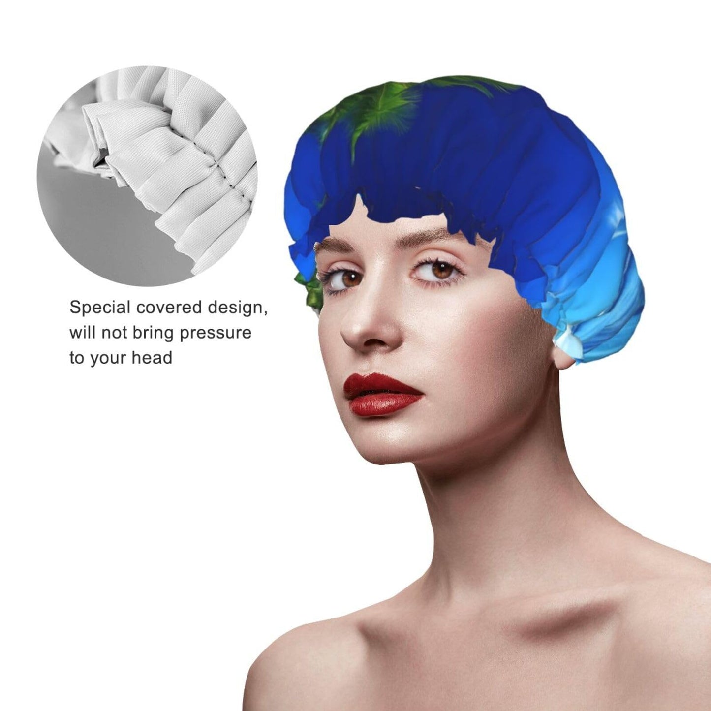 Blue Sea Coconut Tree Shower Cap for Women Men Large Reusable Shower Bonnet Double-Layer Waterproof Bath Caps Elastic Band Hair Hat for All Beauty and Personal Care BWLHJKE