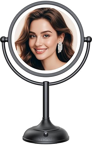 VESAUR Professional 8.5" Lighted Makeup Mirror, 1X/10X Double Sided HD Undistorted Magnifying Mirror with 3 Color 90 Dimmable LED lights, 360° Beauty & Personal Care VESAUR