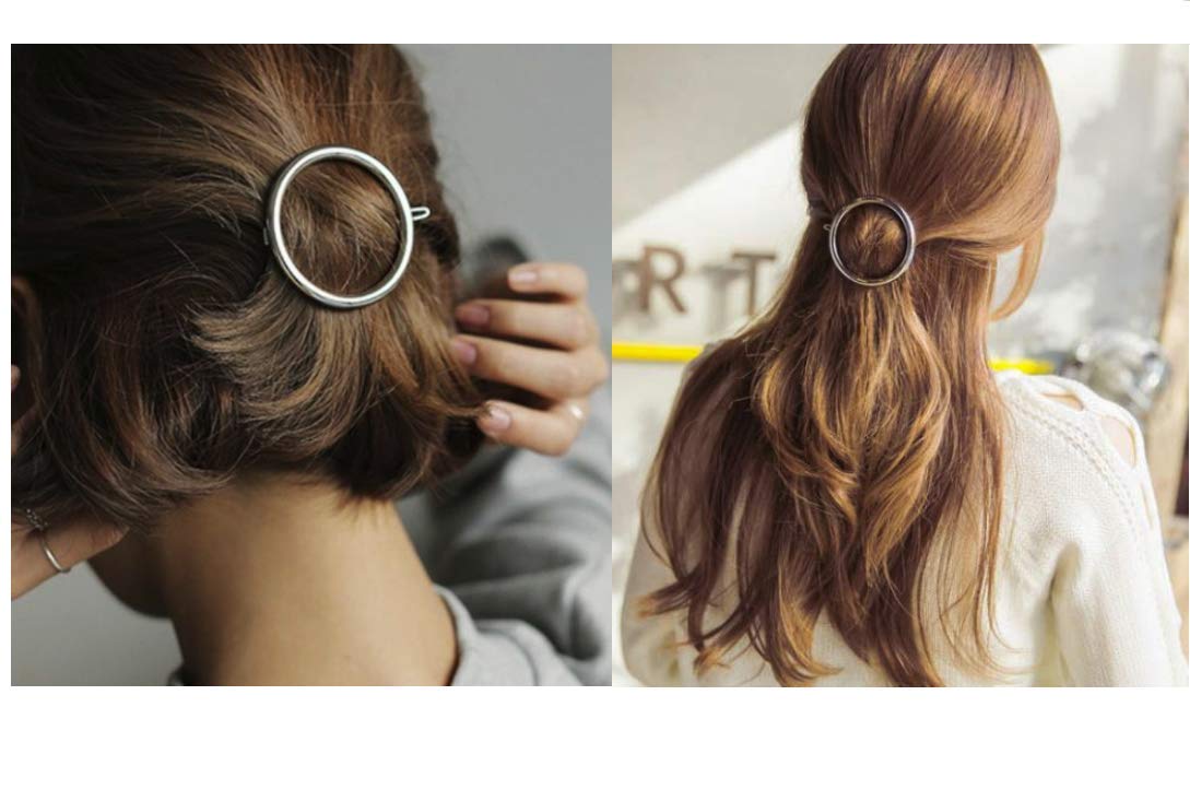 LASSUM 2 Pcs Minimalist Dainty Hollow Geometric Round Circle Metal Hairpin Hair Clip for Women and Girls on any Occasion (Gold & Silver) Beauty & Personal Care LASSUM