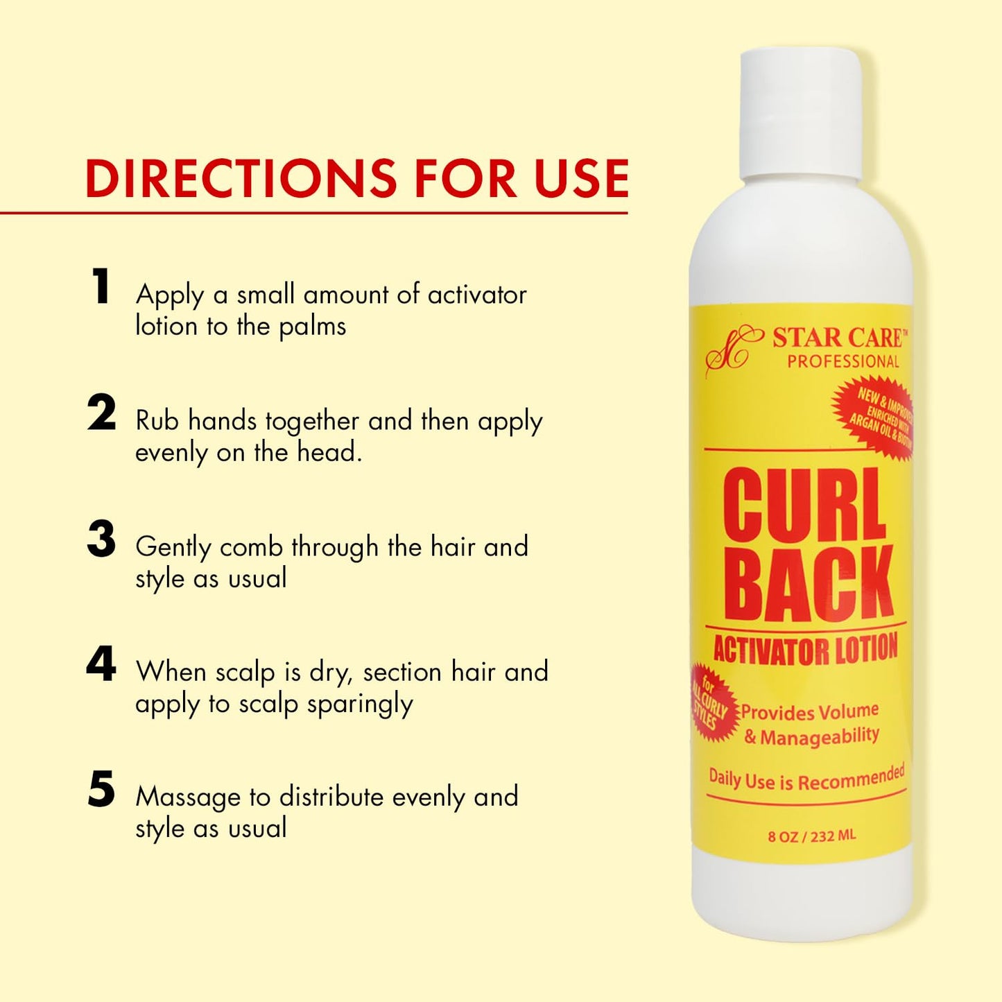 STAR CARE Curl Back Activator Lotion 8oz Curl Enhancer & Moisturizer for Protective Styles Soothes Scalp Detangles & Controls Frizz with Lightweight Beauty & Personal Care STAR CARE