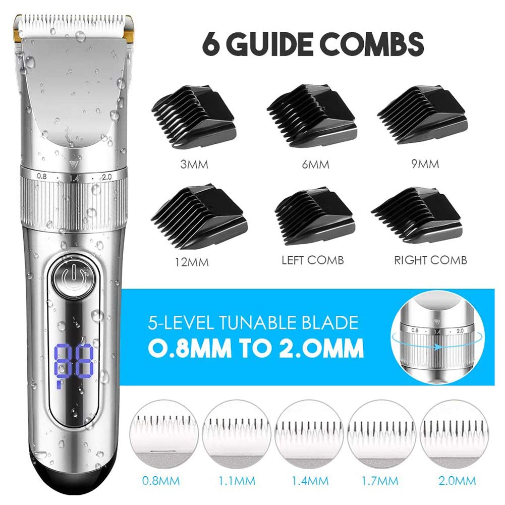 WTYBRMYO Professional Cordless Electric Hair Clipper, Trimmer Cutter Shaver Haircut Machine Rechargeable LED Screen Head Shaver, Waterproof Haircut Beauty and Personal Care WTYBRMYO