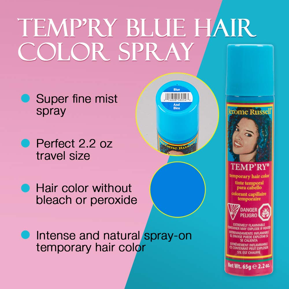 Jerome Russell Intense Blue Spray-On Hair Dye - Fast-Drying, Non-Sticky, Vivid Color for Travel, 2.2 oz Beauty & Personal Care Jerome Russell
