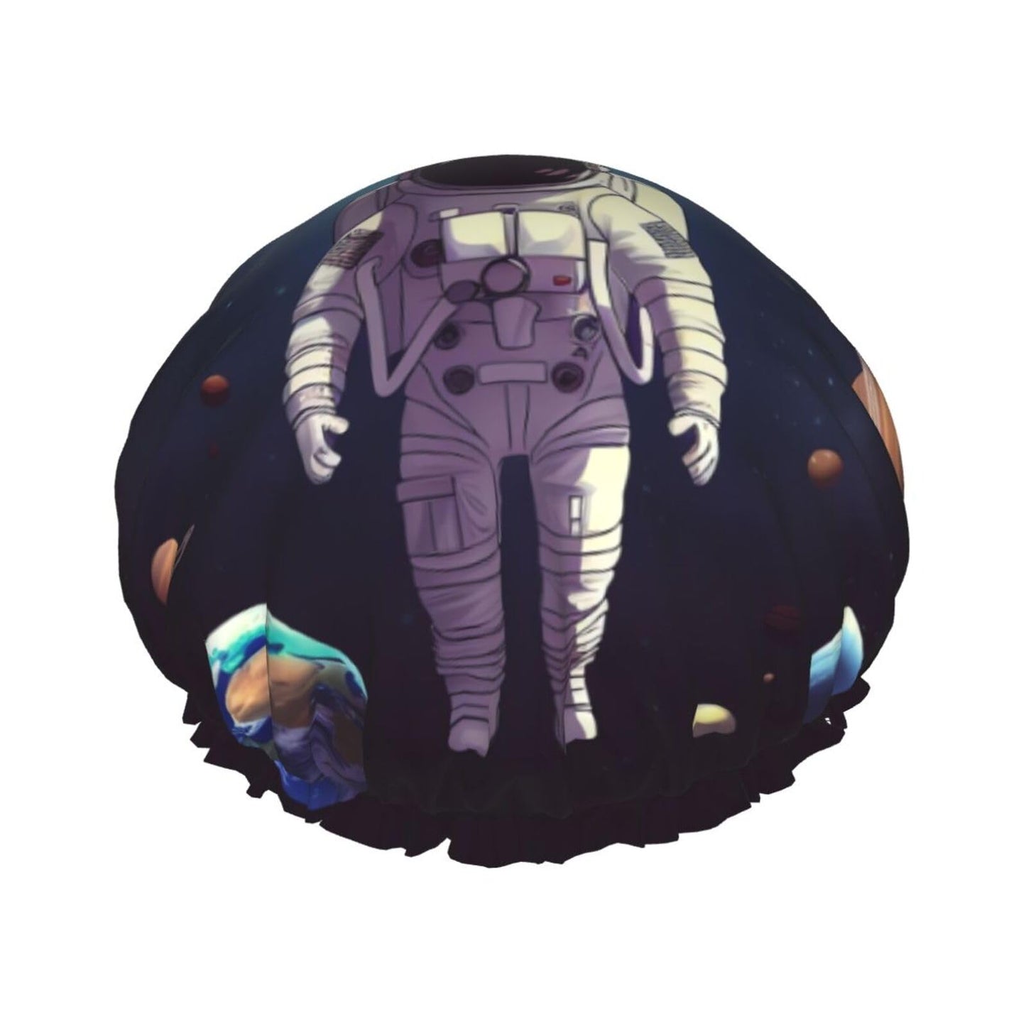 Astronaut solar system planets Shower Cap for Women Men Large Reusable Shower Bonnet Double-Layer Waterproof Bath Caps Elastic Band Hair Hat for All Beauty and Personal Care BWLHJKE