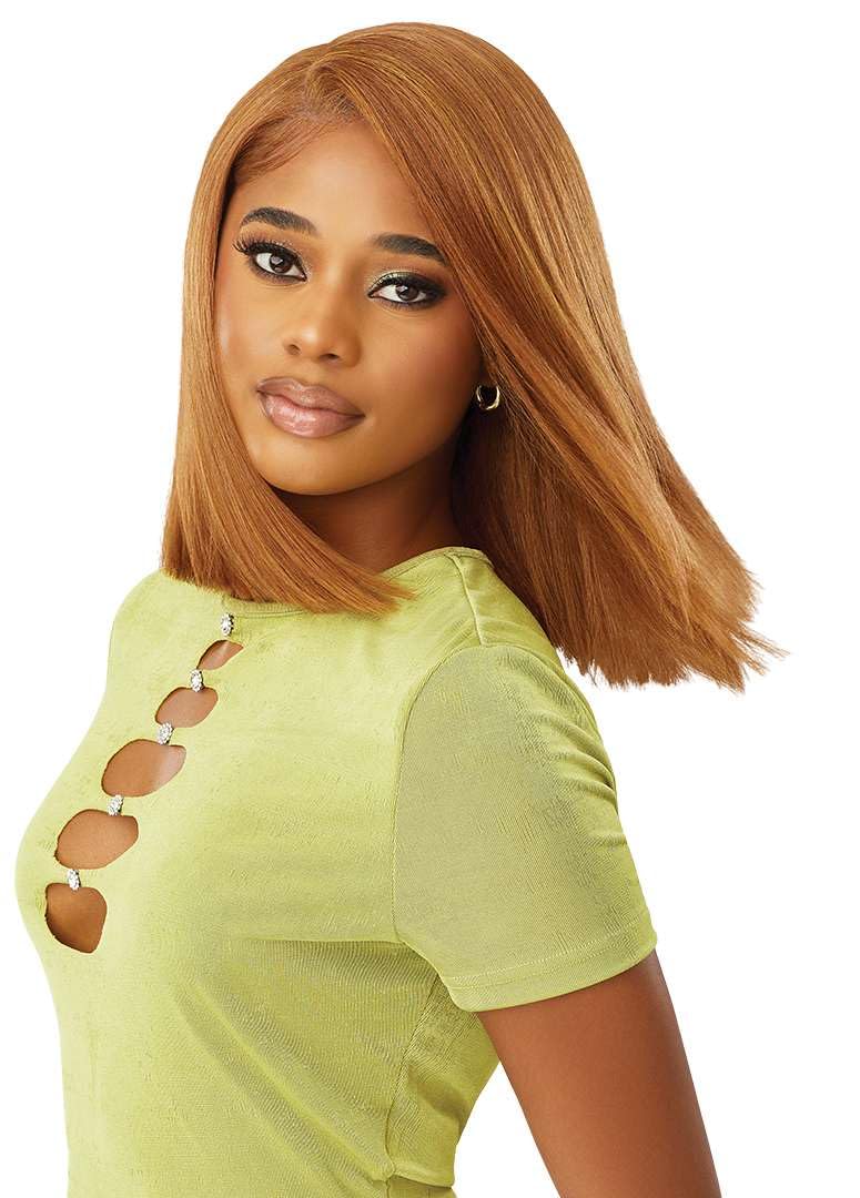 Outre 6X5 Pre-Cut Lace Closure Wig - Human Hair Blend - Yaki Straight Bob 14" (COCOA CARAMEL)