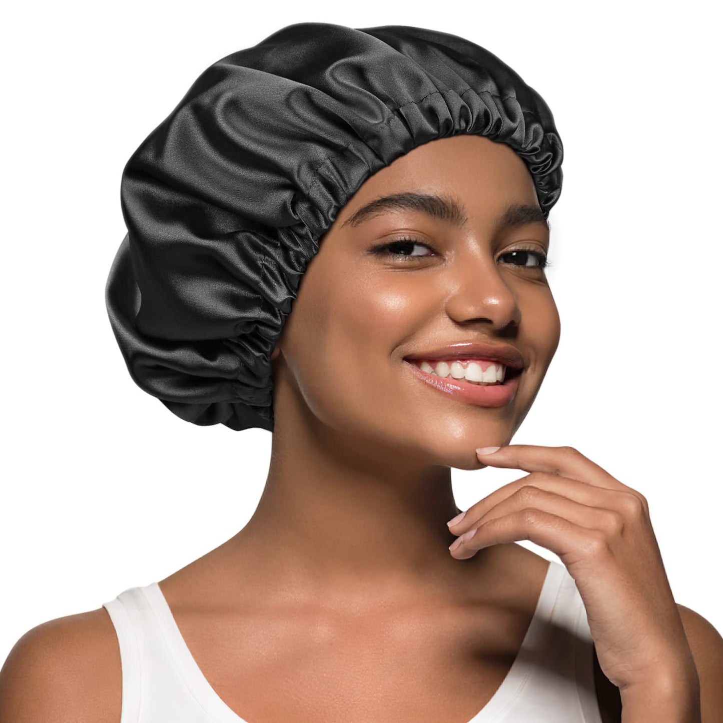 Alnorm Satin Sleep Cap Double-Sided Adjustable Hair Bonnet for Girls Black Beauty and Personal Care Alnorm