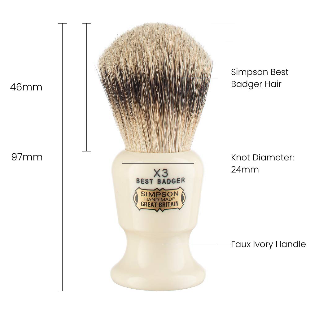 Commodore Best Badger Brush- Simpson Shaving Brushes - Faux Ivory Handle (X3 Best) Beauty and Personal Care Simpson Shaving Brushes