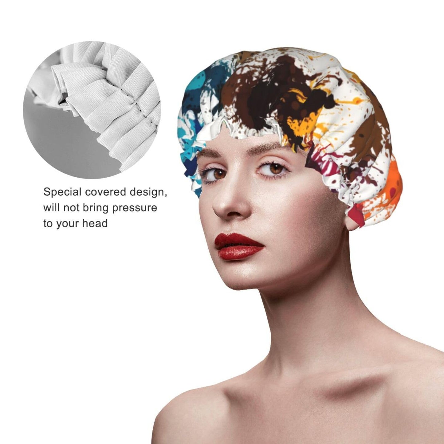 Abstract Paint Splashes Shower Cap For Women Reusable Double Layers Bathing Bath Cap Hair Caps Waterproof Elastic Band Ladies Spa Salon Shower Hat Beauty and Personal Care GDSHJKLW