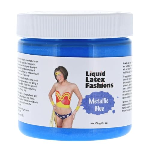 Metallic Blue 4 Oz - Liquid Latex Face and Body Paint, Skin Safe, Non-Toxic, Easy to Apply - Perfect for Costume and Body Painting, Creates Shimmery Beauty & Personal Care Liquid Latex Fashions