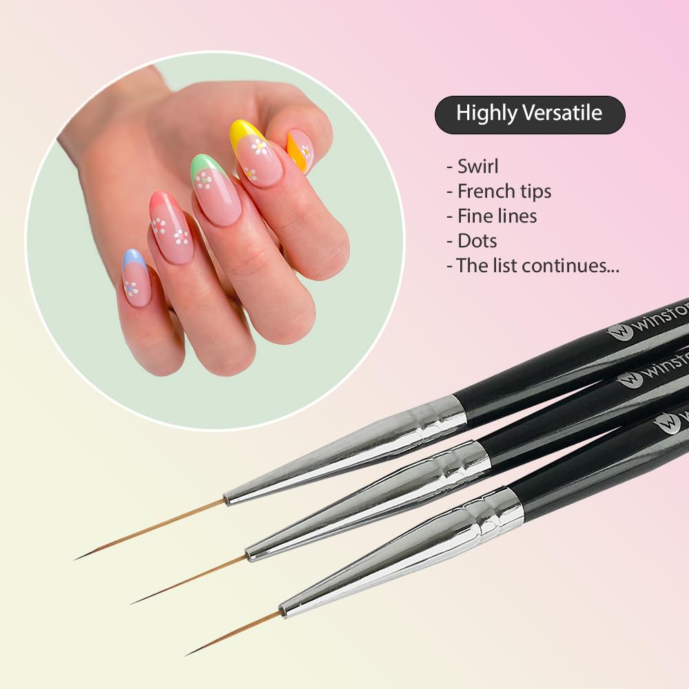 Winstonia Striping Nail Art Brushes for Long Lines, Details, Fine Designs. 3 pcs Striper Brushes with Caps - AMAZING TRIO Beauty & Personal Care Winstonia