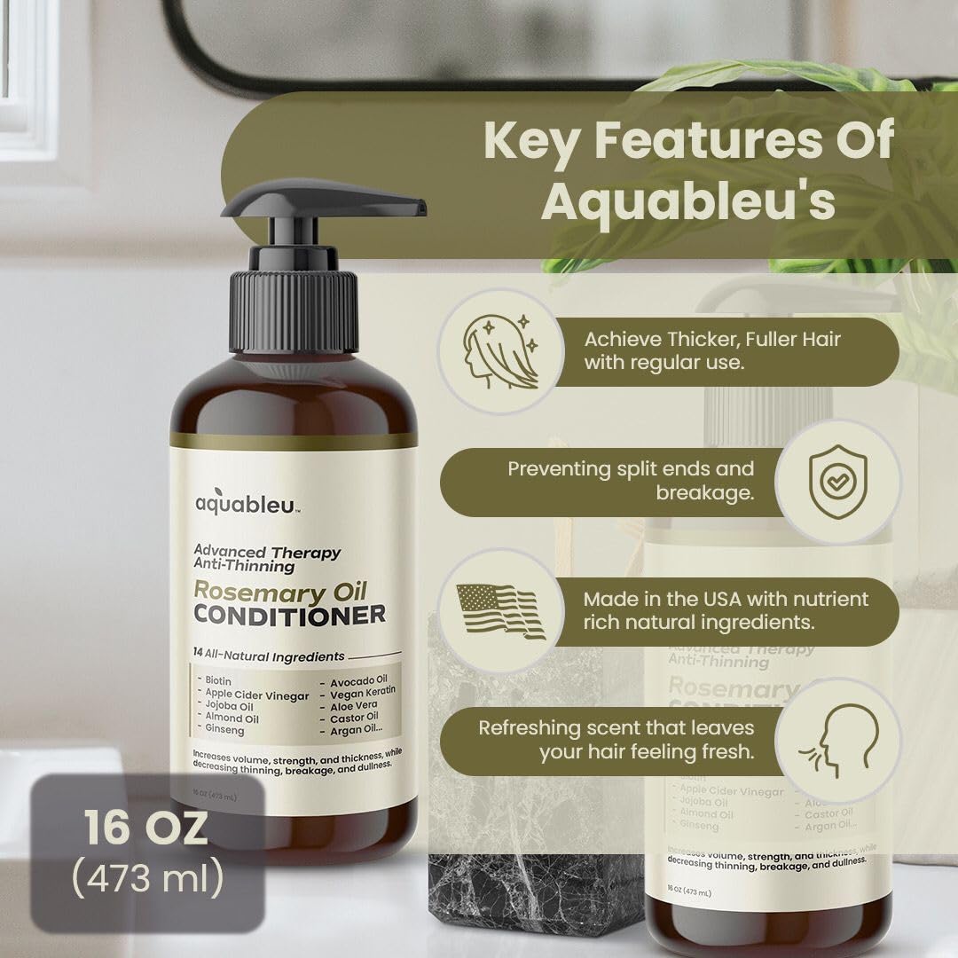 Aquableu Advanced Therapy Anti-Thinning Rosemary Oil Conditioner - Infused with 14 All-Natural Ingredients for Enhanced Volume, Strength, Thickness Beauty & Personal Care Aquableu