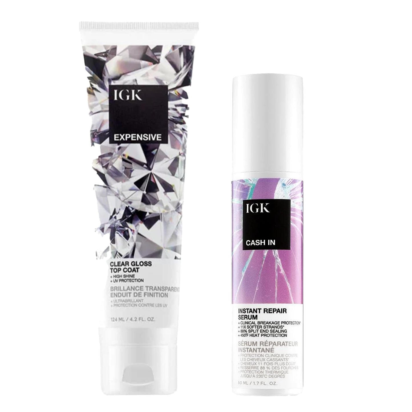IGK Expensive Clear Gloss Top Coat + Cash In Instant Repair Serum | Vegan + Cruelty Free | 4.2 oz + 1.7 oz (Pack of 2) Beauty & Personal Care IGK