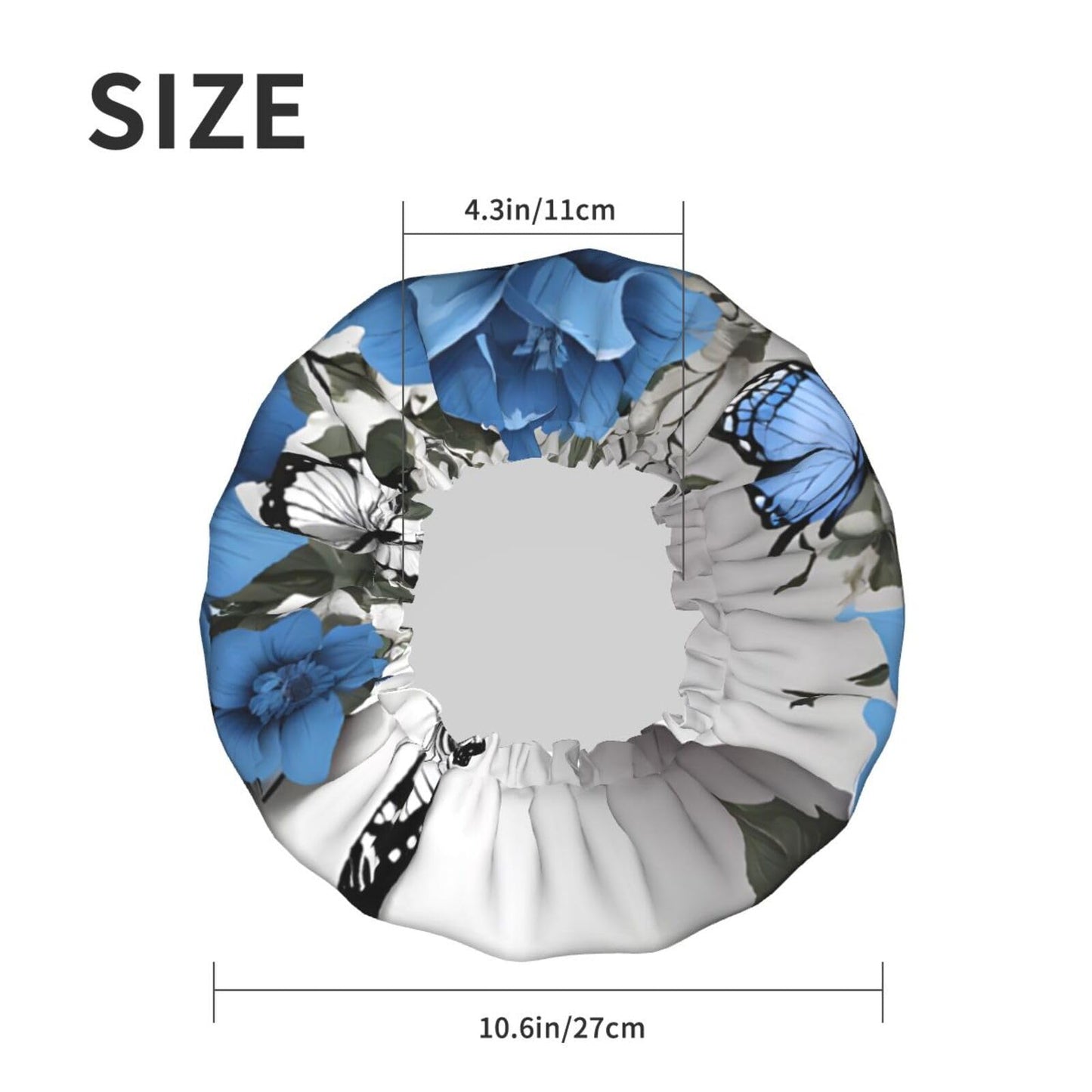 Gray Teal Flower Butterfly Printed Double Layer Lined Shower Cap,Shower Caps For Women Reusable Beauty and Personal Care BEIVGOXL