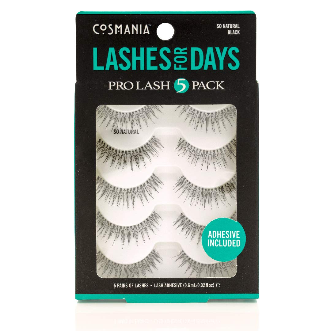 Cosmania Lashes for Days False Eyelashes (So Natural) - Easy to Apply, Natural Looking | Noticeably Fuller Looking Lashes | Adhesive Included | Beauty & Personal Care Cosmania