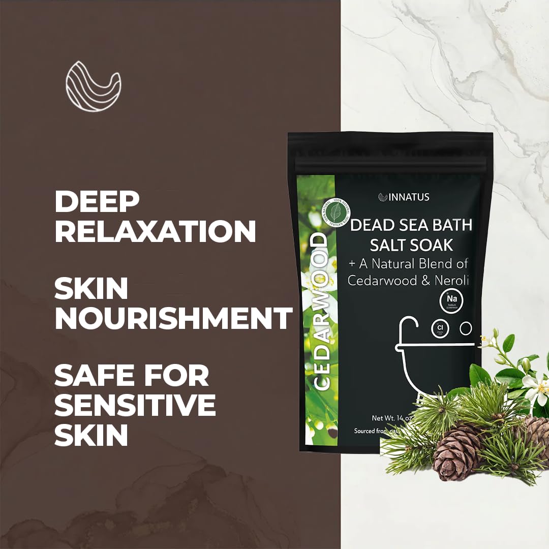 Dead Sea Soothing Bath Salt Soak with 21 Minerals - Relaxing, Detoxifying, and Nourishing for Skin - 14oz, Infused with Essential Oils - Rejuvenate Beauty and Personal Care INNATUS