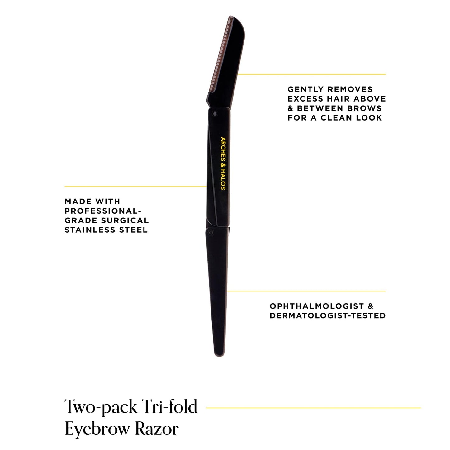 Arches and Halos Two Pack Tri-Fold Eyebrow Razor - Travel Size Eye Brow Razors for Women - Rust-Proof - Ease to Use for Precise Shaving - 1 pc Beauty & Personal Care Arches & Halos