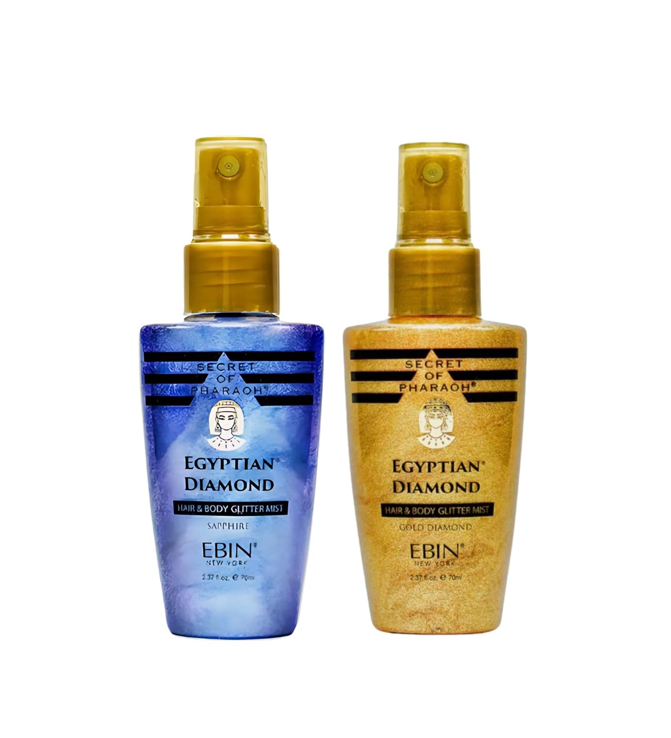 Shiny Glitter Spray for Hair & Body - Secret of Pharaoh Egyptian Diamond Gold Bundle with Sapphire Glitter Mist 2.37 Fl Oz by EBIN NEW YORK - Travel Beauty & Personal Care EBIN NEW YORK