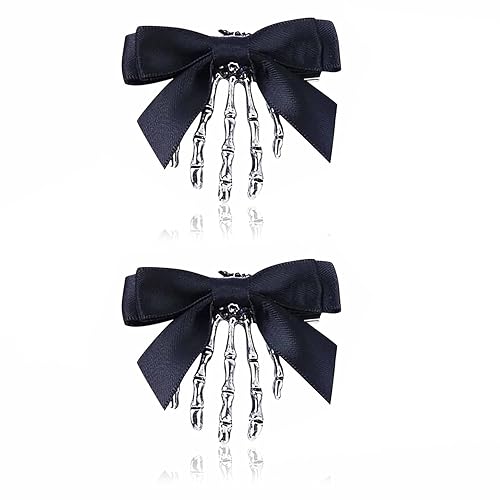 Utavu 2Pcs Skeleton Hand Hair Clips with Bowknot - Cute Skull Claw Hairpins for Girls, Party Cosplay Beauty & Personal Care Utavu