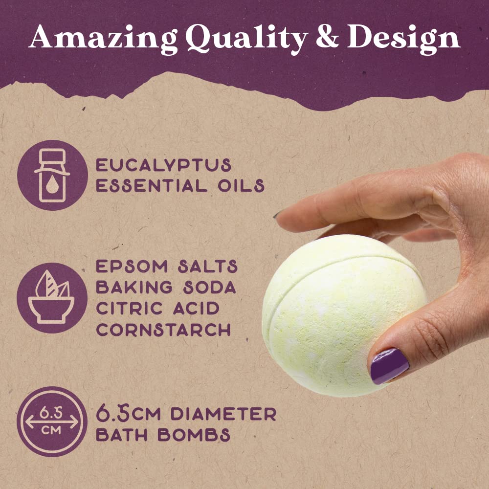 Purple Canyon Eucalyptus Bath Bombs for Women - Energizing Mint and Eucalyptus Bath Bomb with Natural Essential Oils - Gift Set of 6 Beauty and Personal Care PURPLE CANYON