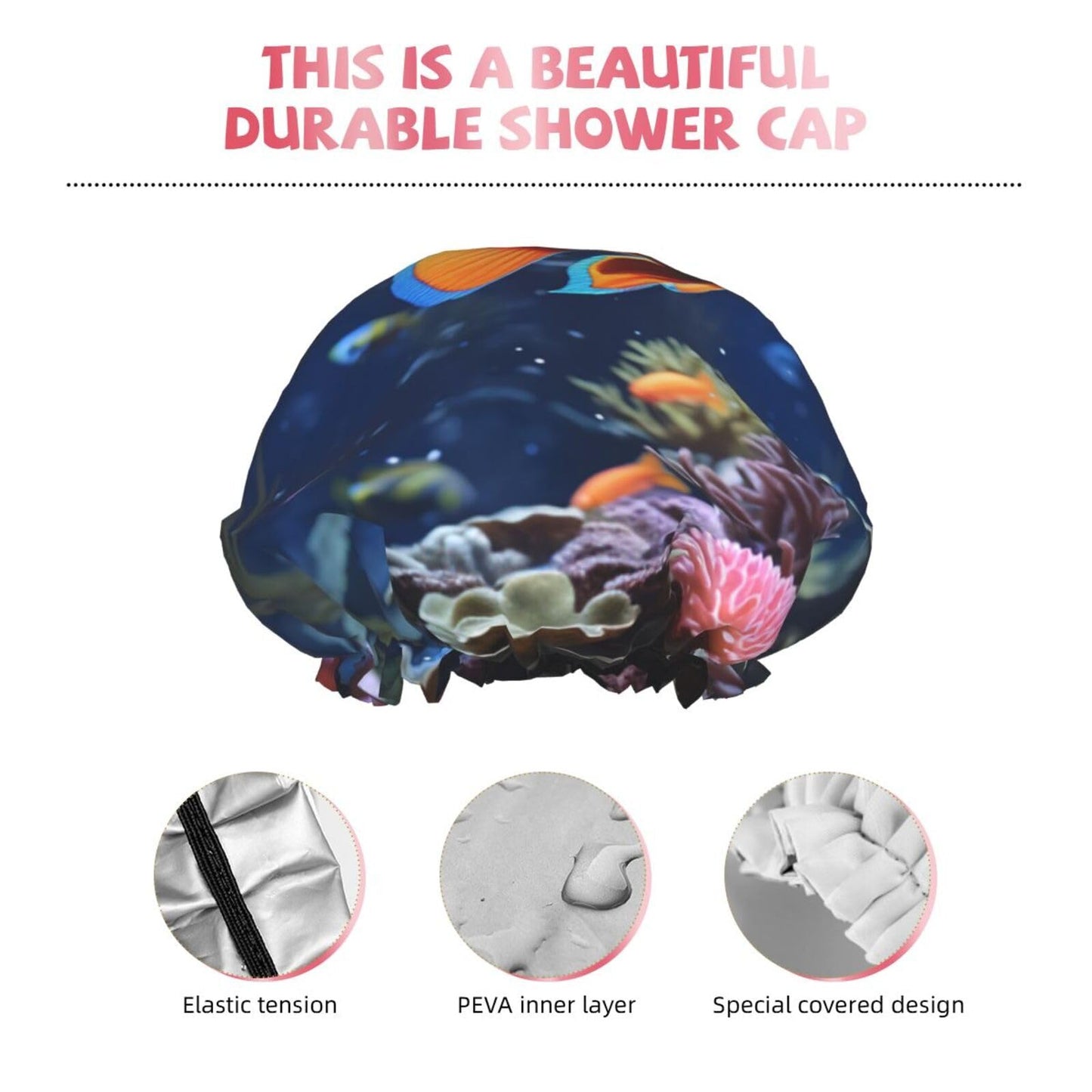 Fishs Shower Cap For Women Reusable Double Layers Bathing Bath Cap Hair Caps Waterproof Elastic Band Ladies Spa Salon Shower Hat Hair Caps Beauty and Personal Care GDSHJKLW