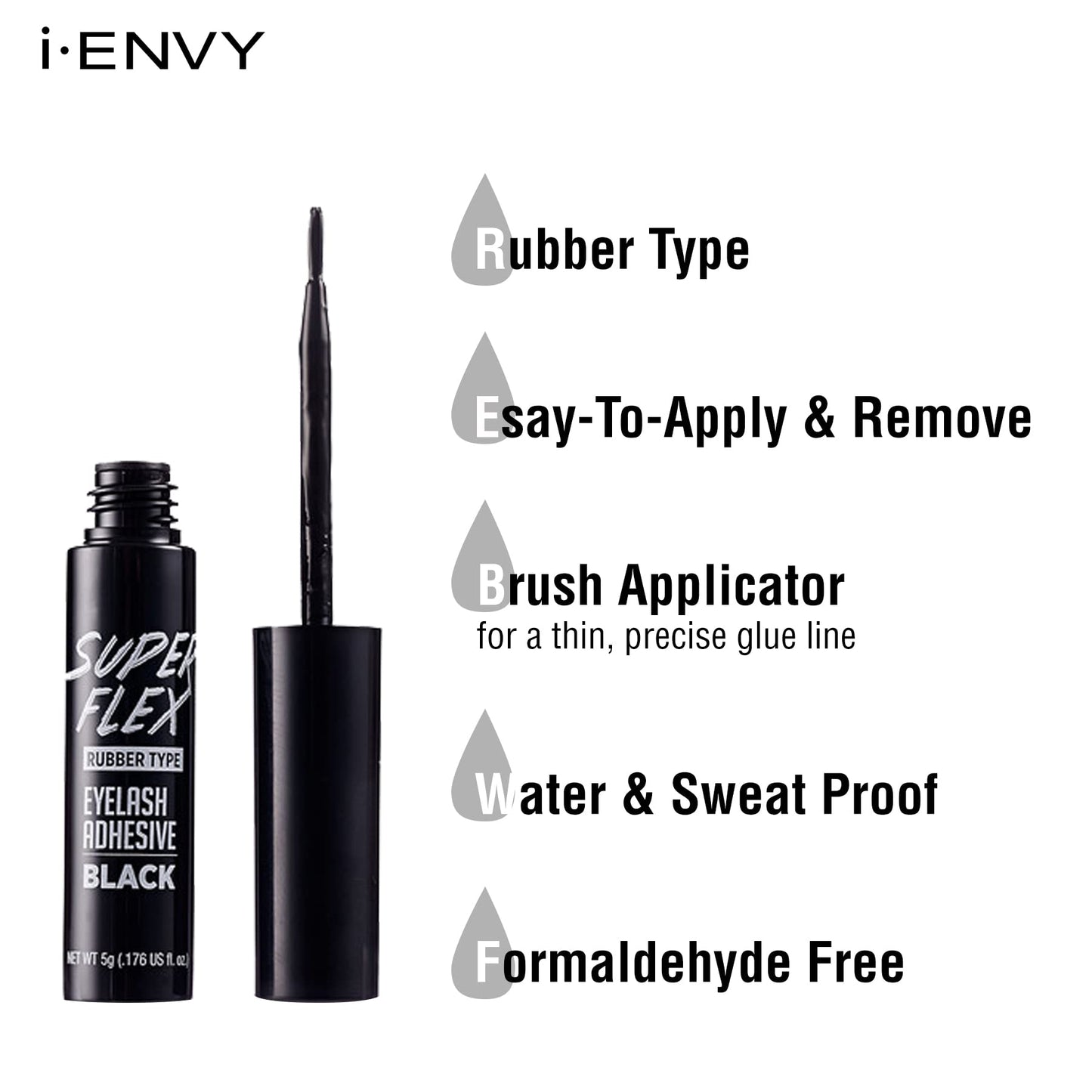 i•Envy Super Flex Brush Eyelash Adhesive Rubber Type Black 0.176 oz KPEG07 Beauty & Personal Care i•ENVY
