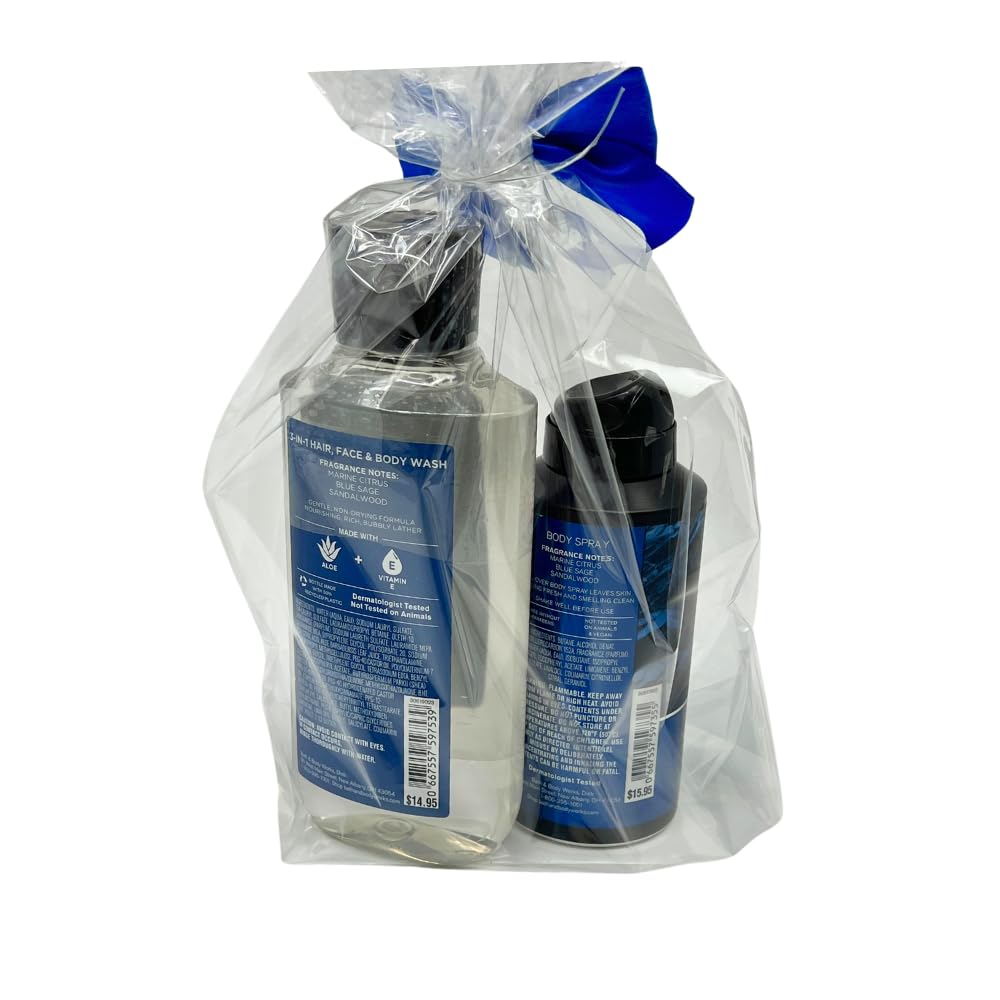 Bath & Body Works CLEAN SLATE 2pc bundle gift set for Men with a Blue Bow for Holidays & Gifts - Body Wash & Body Spray Beauty and Personal Care Bath & Body Works