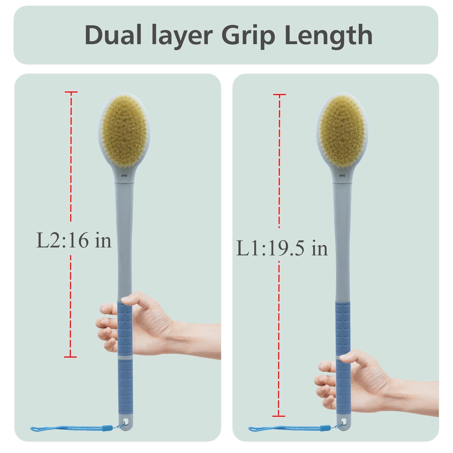 Shower Brush with Soft and Stiff Bristles, 20.5" Extended Long Handle Back Scrubber Dual-Side Bath Brush Body Exfoliator for Wet or Dry Brushing Beauty & Personal Care TEGOOL