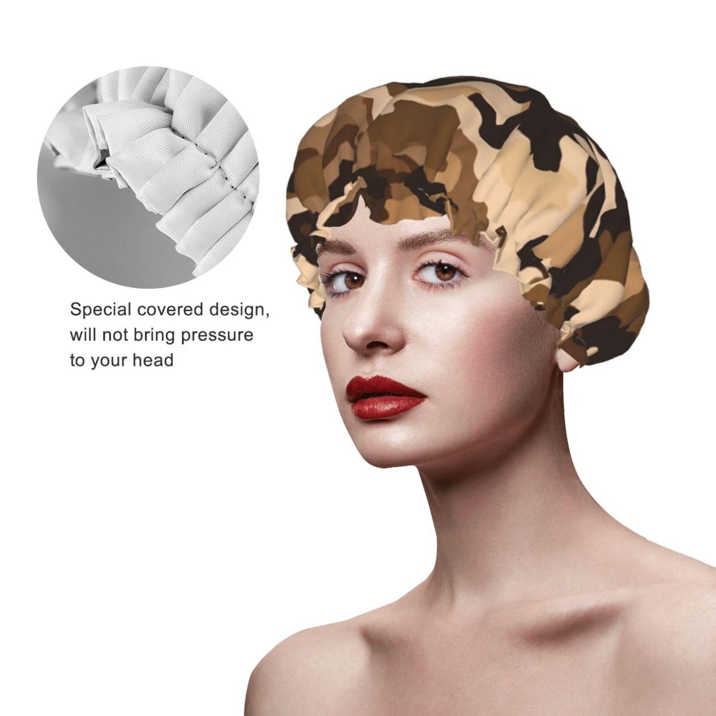 Brown camouflage Shower Cap for Women Men Large Reusable Shower Bonnet Double-Layer Waterproof Bath Caps Elastic Band Hair Hat for All Hairstyles Beauty and Personal Care BWLHJKE