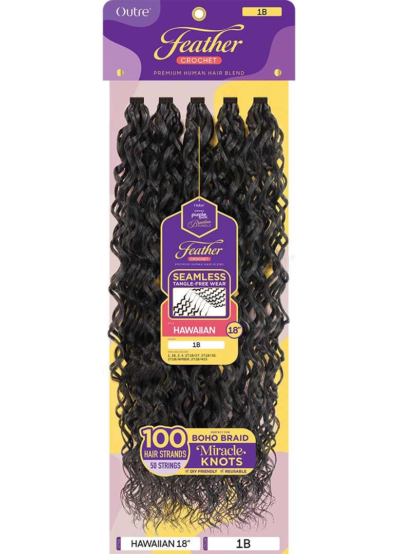 Outre Purple Pack Brazilian Premium Human Hair Blend Feather Crochet Braid - Hawaiian 18" (JET BLACK 1)