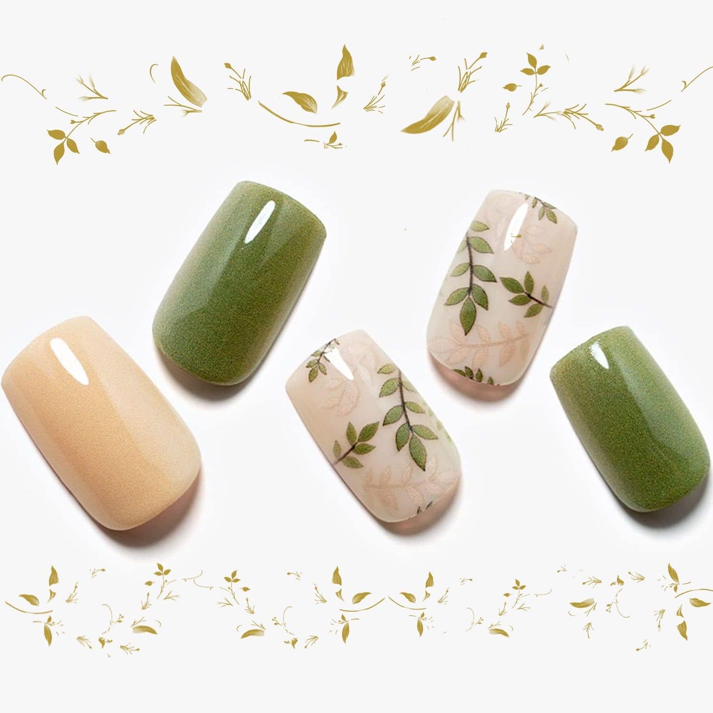 Press on Nails Medium Short Square GLAMERMAID, Amber Green Ferns Fake Nails with Design Cute Acrylic False Nail Kits Stick Glue on Nails Sets Beauty & Personal Care GLAMERMAID