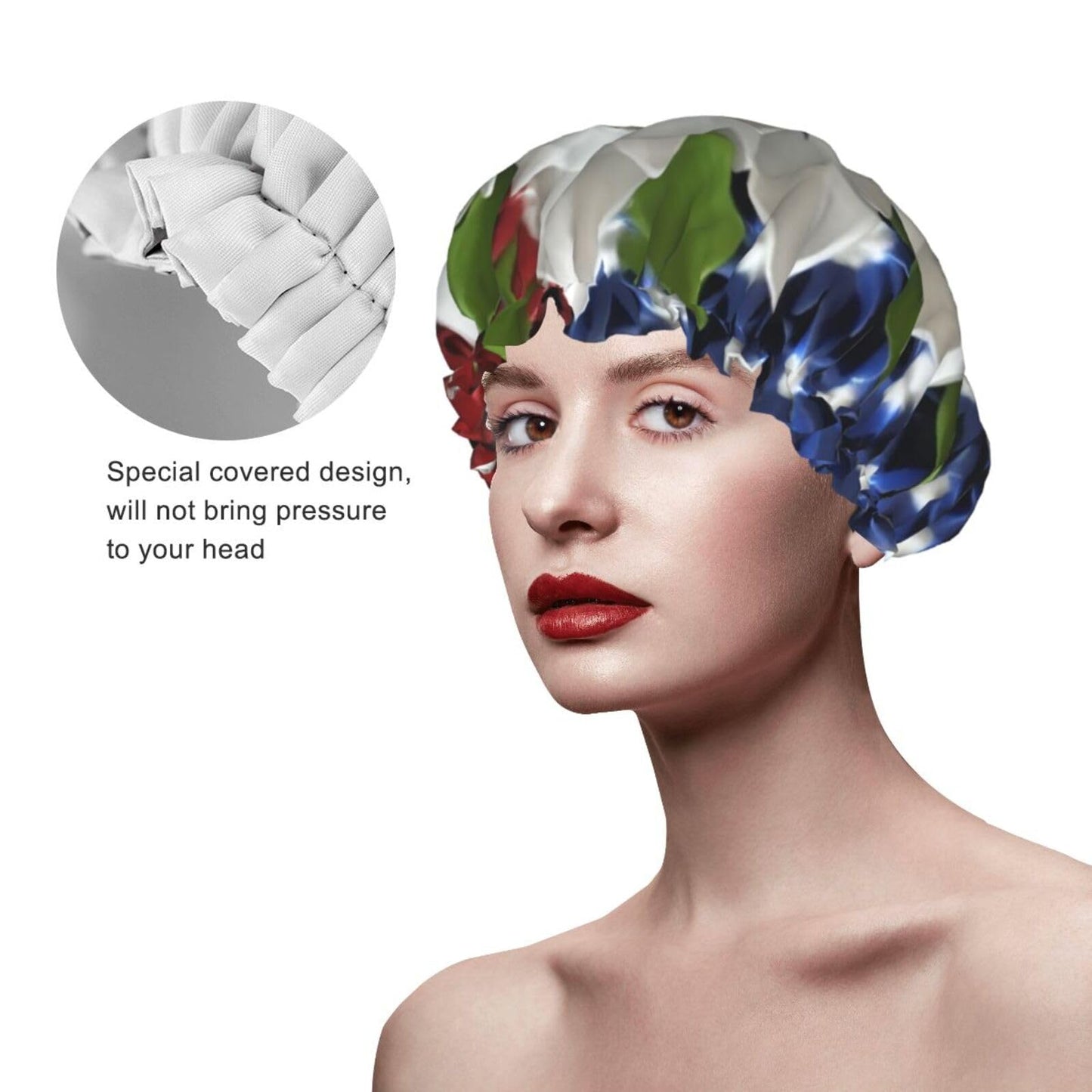 America Patriotic Flower Shower Cap for Women Men Large Reusable Shower Bonnet Double-Layer Waterproof Bath Caps Elastic Band Hair Hat for All Beauty and Personal Care BWLHJKE
