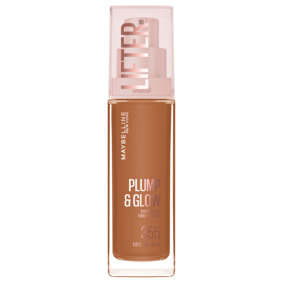 Maybelline Lifter Plump & Glow Foundation, Liquid Foundation with 2% Niacinamide + Hyaluronic Acid, Plumping and Brightening Face Makeup, 355, 1 Count