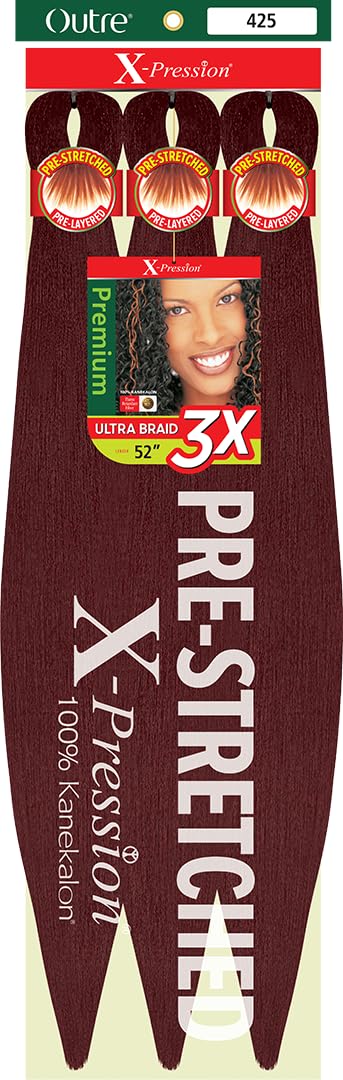 Outre X-Pression Braid - Pre Stretched Braid 52" 3X (2 Pack, BURGUNDY 425)