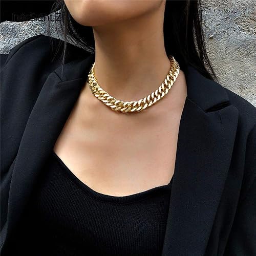 RELOVET Chunky Necklace Choker Link Curb Chain Chic Gold for Women Fashion Gift for Her Beauty & Personal Care RELOVET